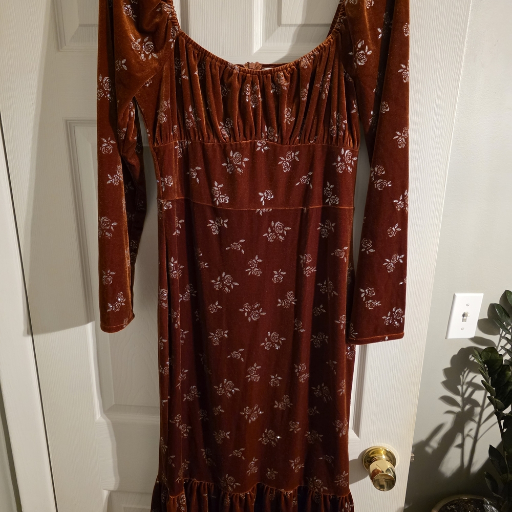 Cupshe Rust Floral Long Sleeve Dress